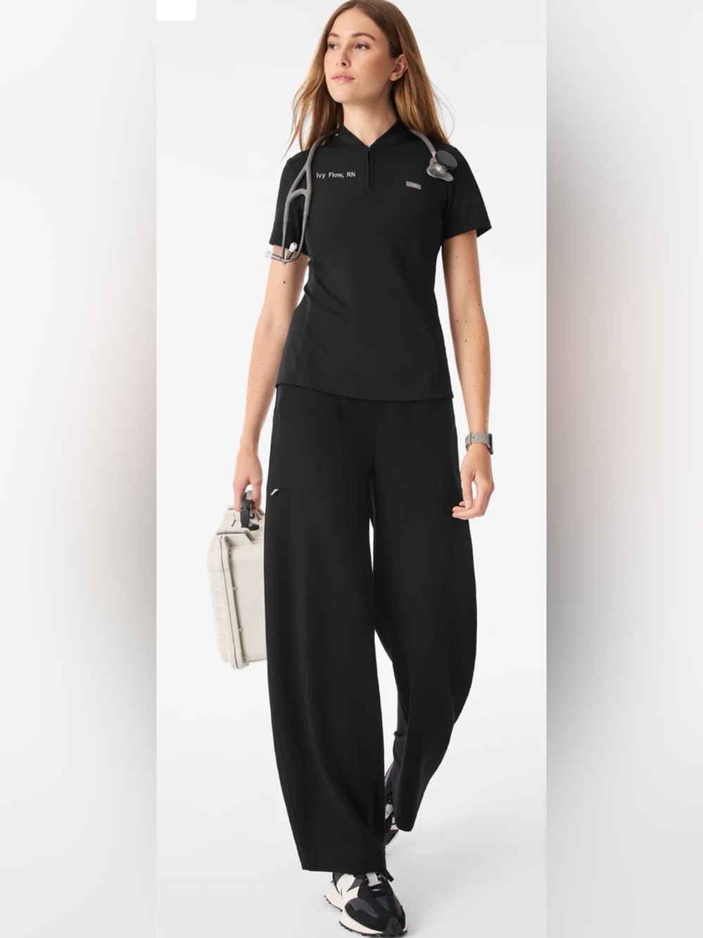 NWT FIGS Women's Black Bree Slim Scrub Top